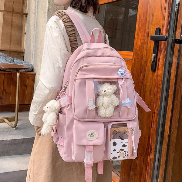 🌸 Balo đi học màu hồng pastel nhẹ nhàng xinh xắn ❤️  [Hàng mới ra lò]🍀🍀 - Hình ảnh 5