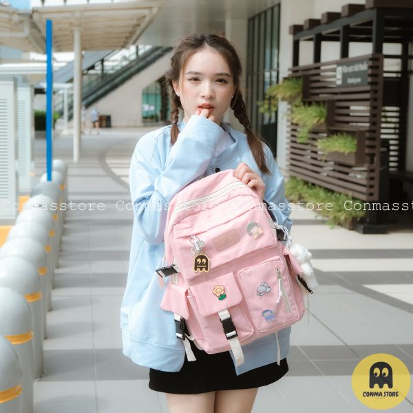 🐻 Balo đi học Mars Society hồng pastel túi hộp - Hình ảnh 5