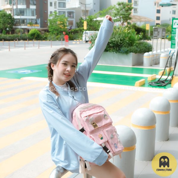 🐻 Balo đi học Mars Society hồng pastel túi hộp - Hình ảnh 6