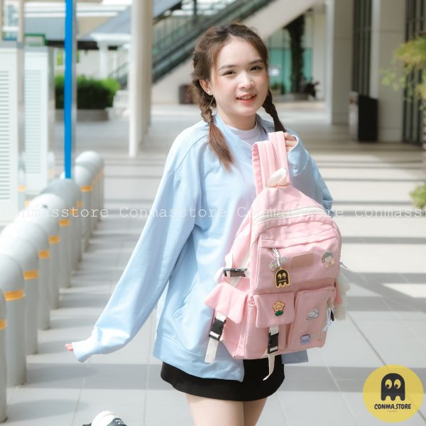 🐻 Balo đi học Mars Society hồng pastel túi hộp