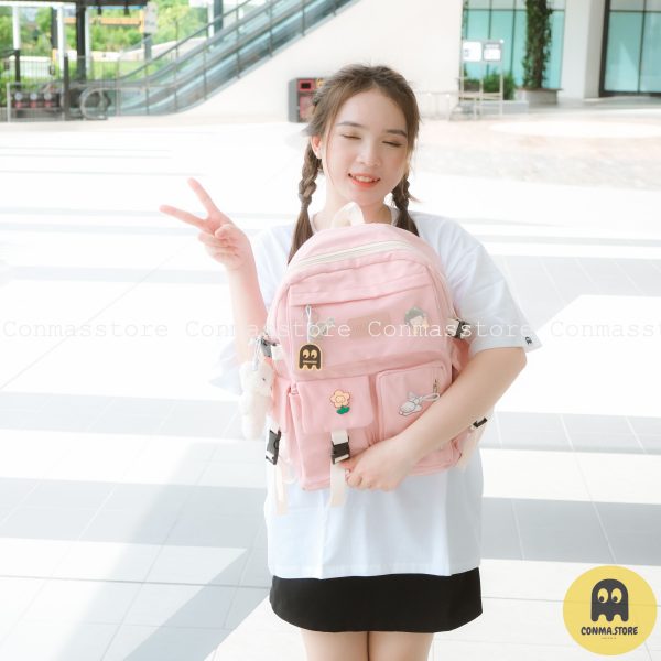 🐻 Balo đi học Mars Society hồng pastel túi hộp - Hình ảnh 3