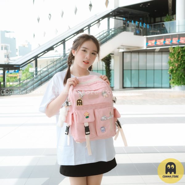 🐻 Balo đi học Mars Society hồng pastel túi hộp - Hình ảnh 2
