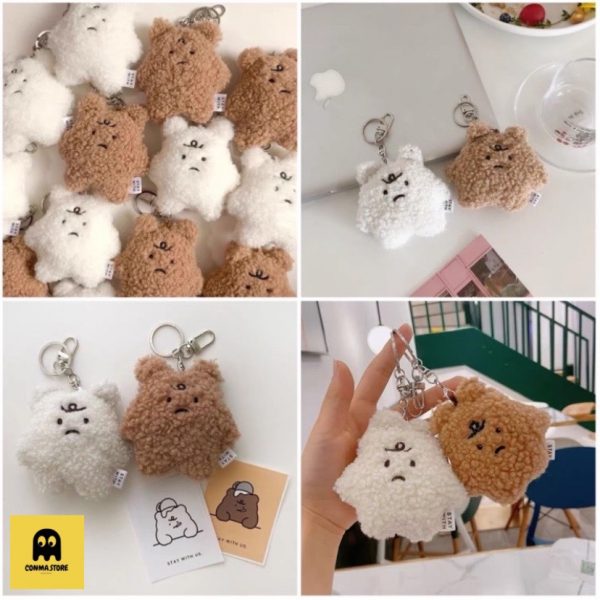 Móc khoá treo cặp trang trí gấu pùn trắng siu cute hột me 🦄💖 HÀNG CÓ SẴN 🍀✨ - Hình ảnh 4