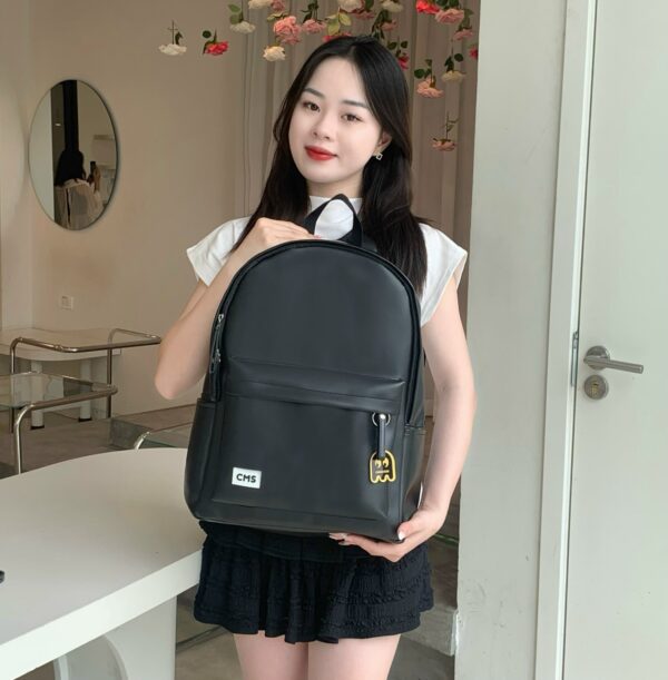 Balo thời trang Dobby chất liệu da PU chống thấm nước, đựng vừa laptop 15.6inch, nhiều ngăn - Đen
