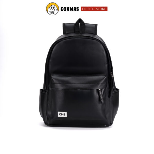 Balo thời trang Dobby chất liệu da PU chống thấm nước, đựng vừa laptop 15.6inch, nhiều ngăn - Đen - Hình ảnh 3